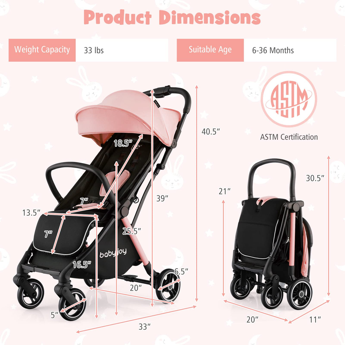 Lightweight Compact Baby Stroller with Canopy and Storage Basket N747529