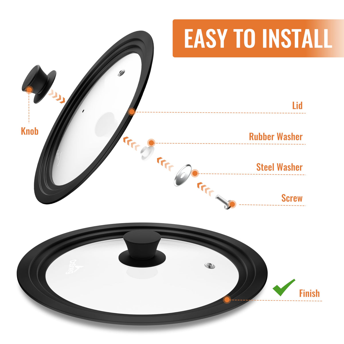 Tempered Glass Pot Lid with Silicone Rim, 10.5", 11" and 12" E76796