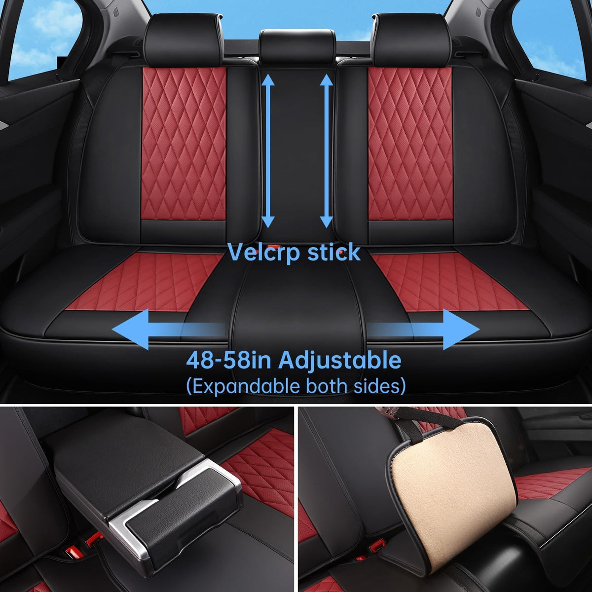 Red Black Leather Car Seat Covers Full Set Z64195