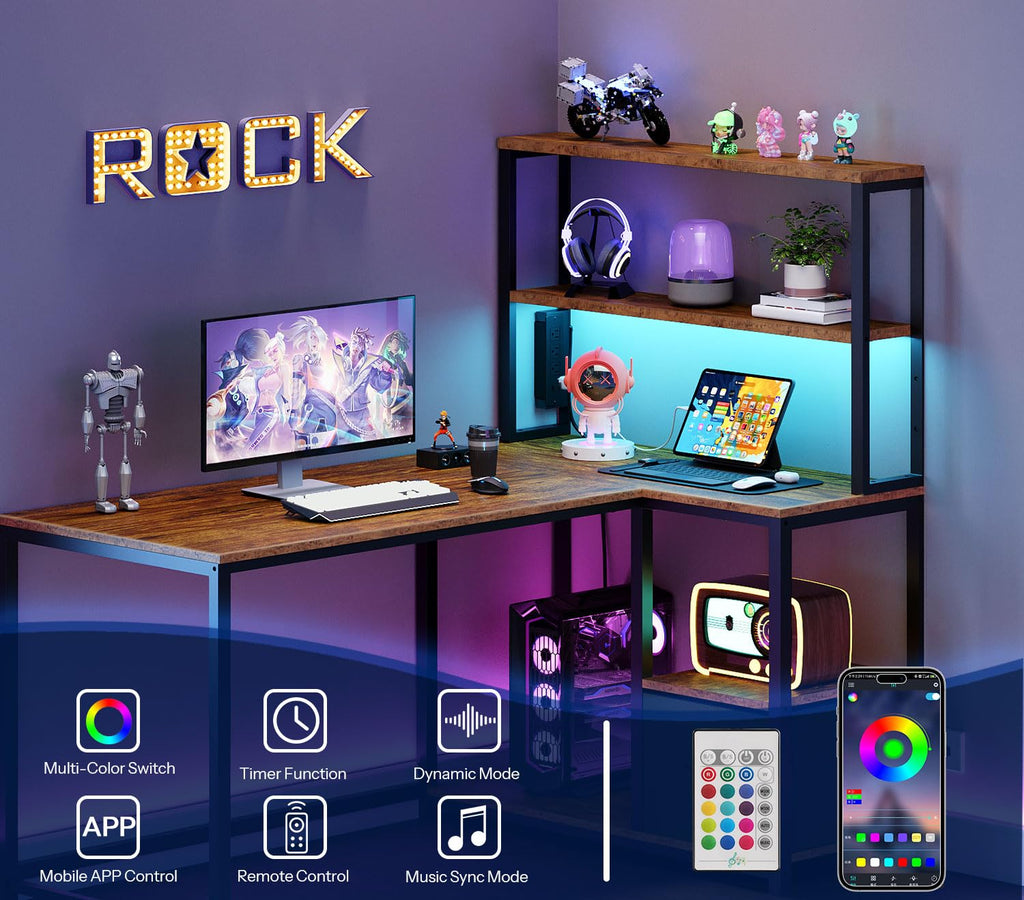 46 Inch Reversible Computer Desk with LED Light & Power Outlet Q4873