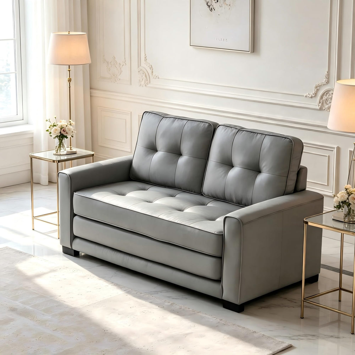 58 Inch Light Gray Upholstered Sleeper Sofa Bed U380