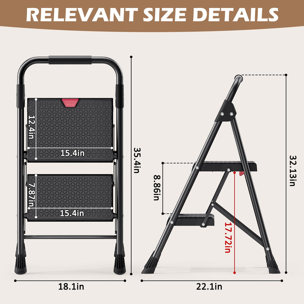 2-Step Folding Steel Step Stool with Handrail G947