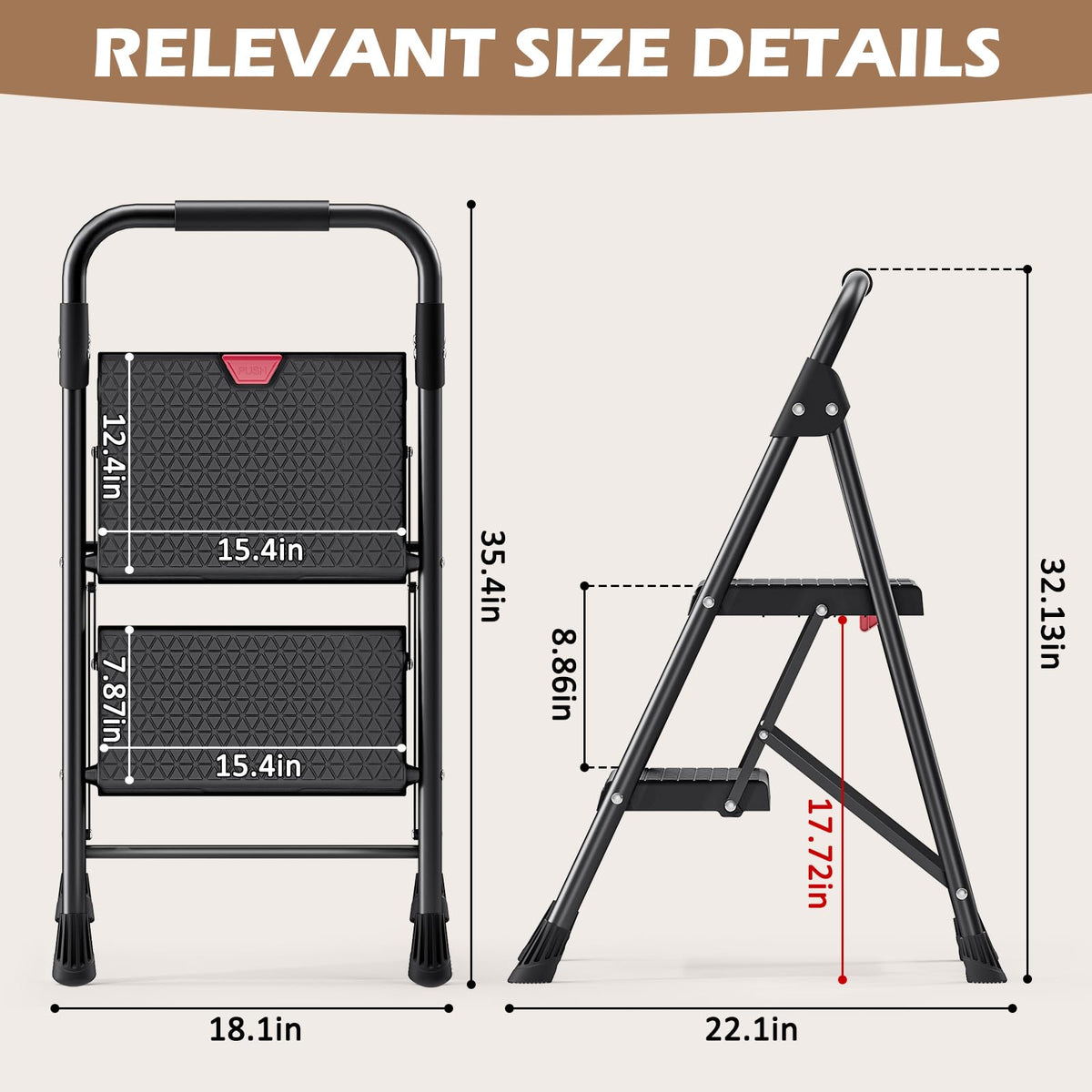 2-Step Folding Steel Step Stool with Handrail G947