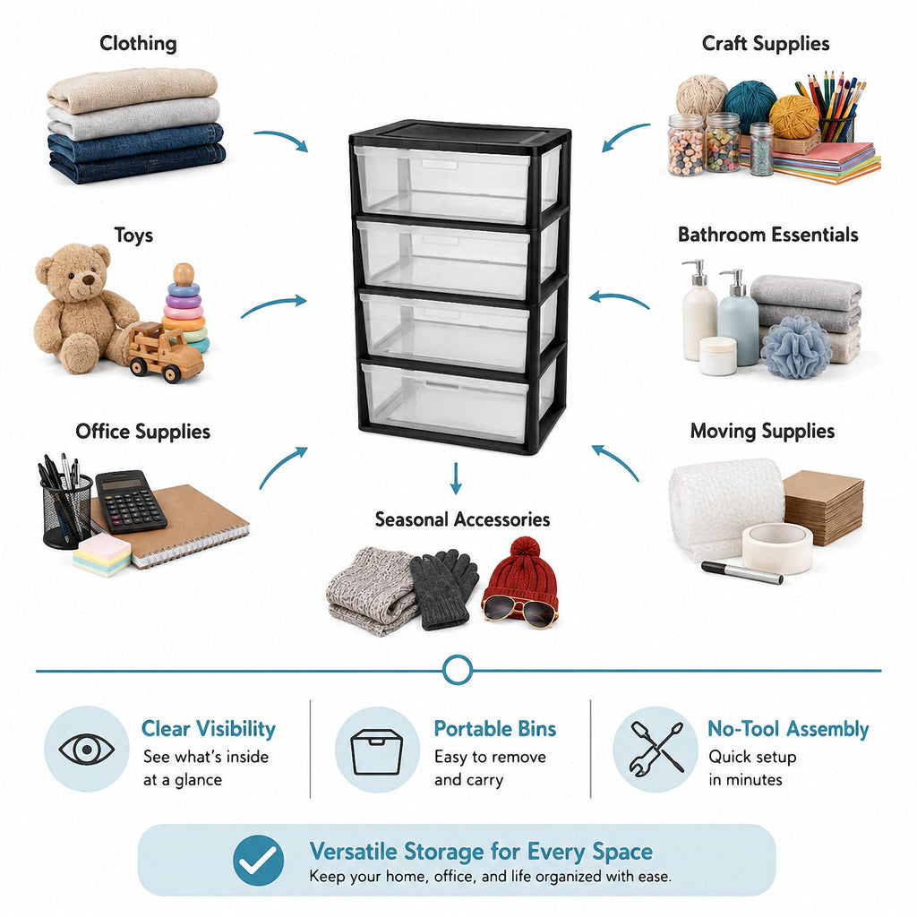 4 Drawer Plastic Storage Tower Organizer I789
