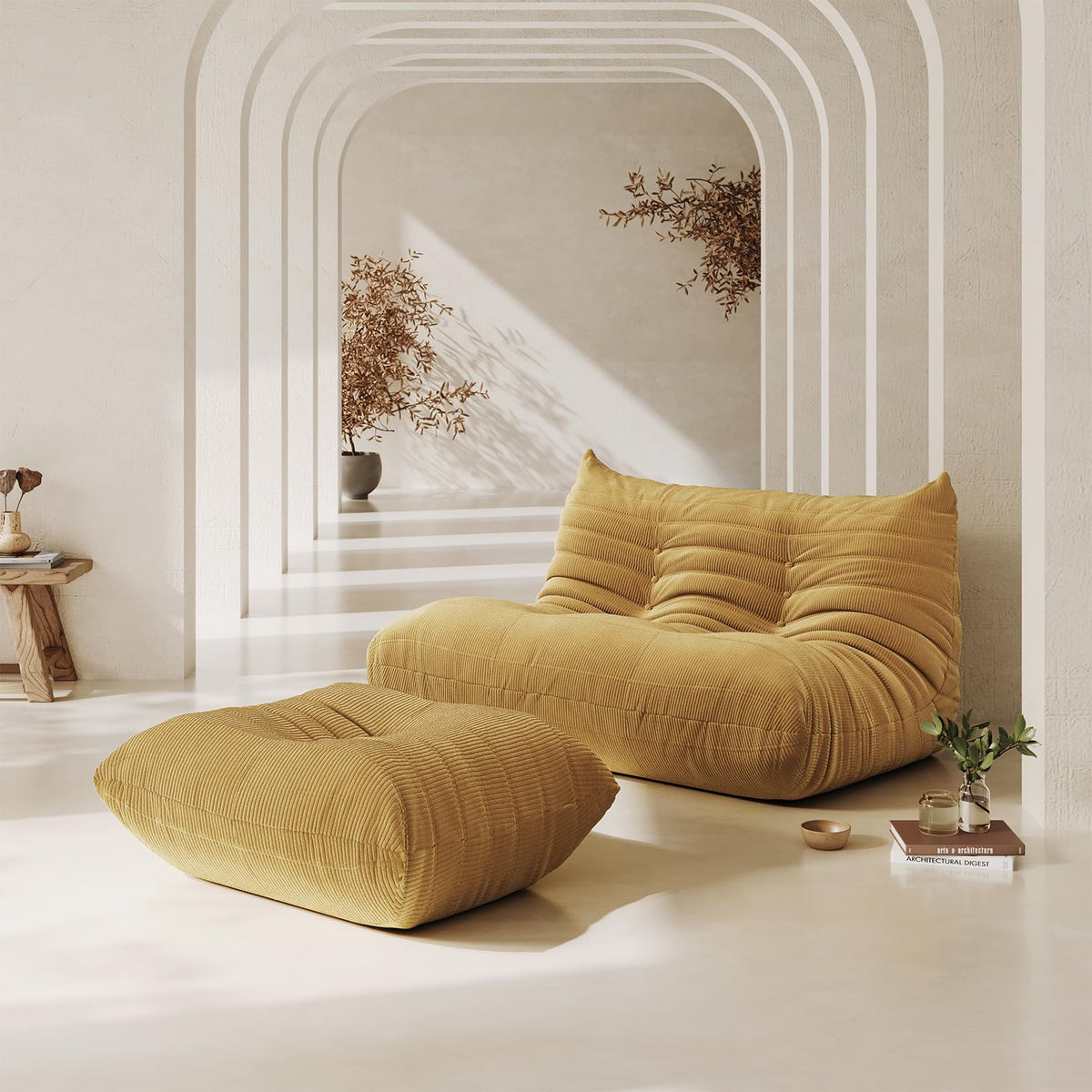 Yellow Corduroy Memory Foam Bean Bag Chair F680678