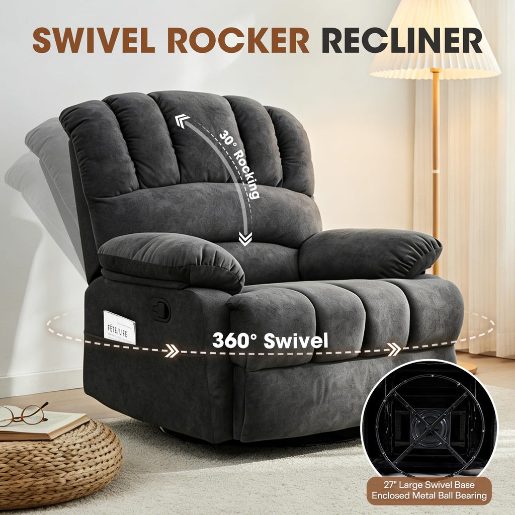 Oversized Manual Swivel Rocker Recliner Chair S7302
