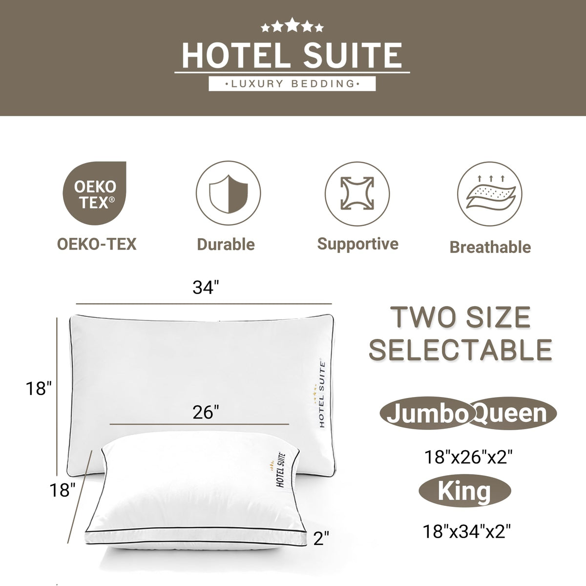 King Size Set of 2 Medium Soft Bed Pillows W990