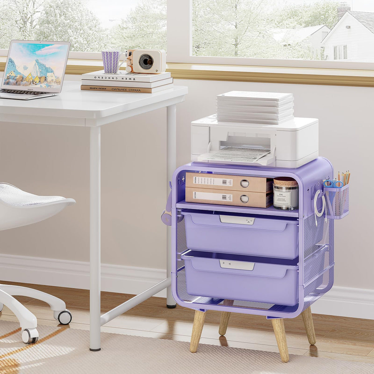 Kids Nightstand, Girls Bedside Table, Night Side Table, Purple S1088