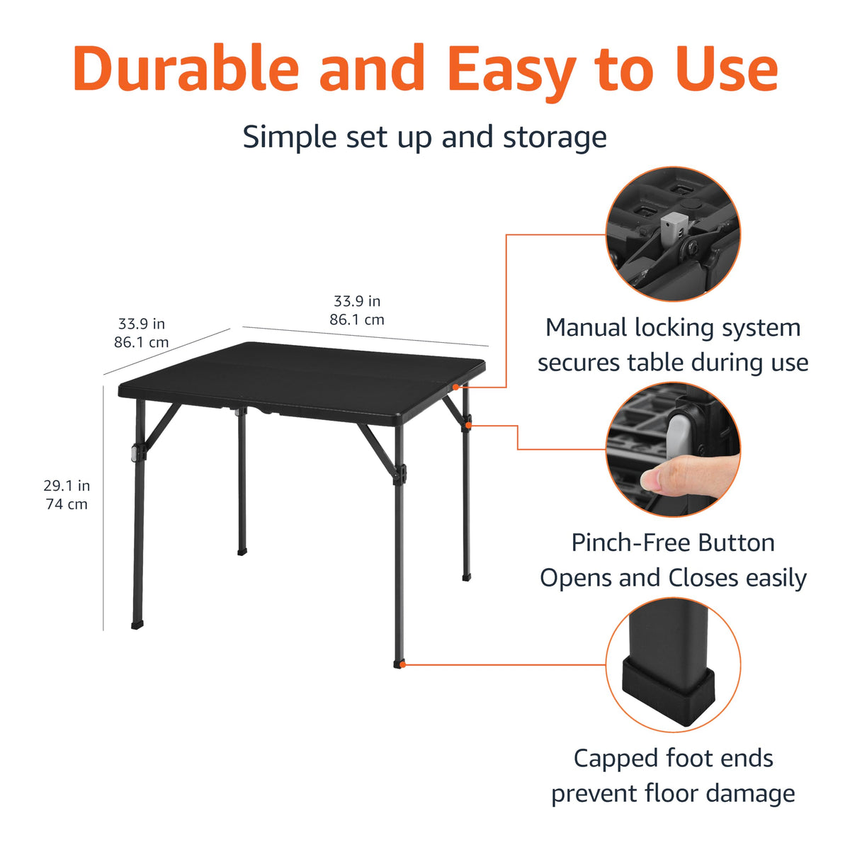 34 inch Black Portable Folding Dining Table U24506