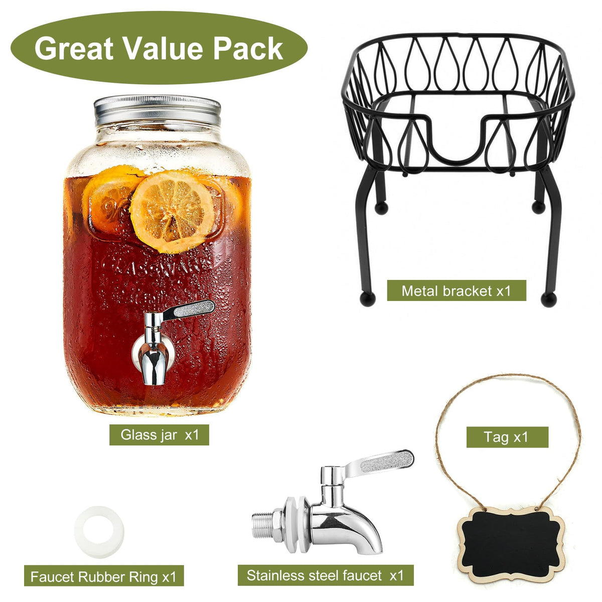 2 Gallon Glass Beverage Dispenser with Stand and Lid M518