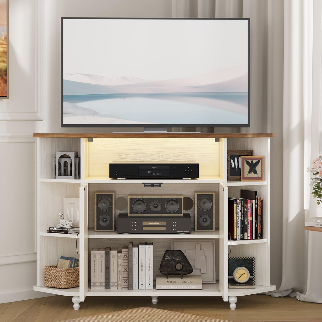 White Corner TV Stand with Storage S58050