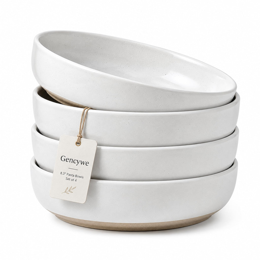 White Ceramic Pasta Bowls Set of 4 I632