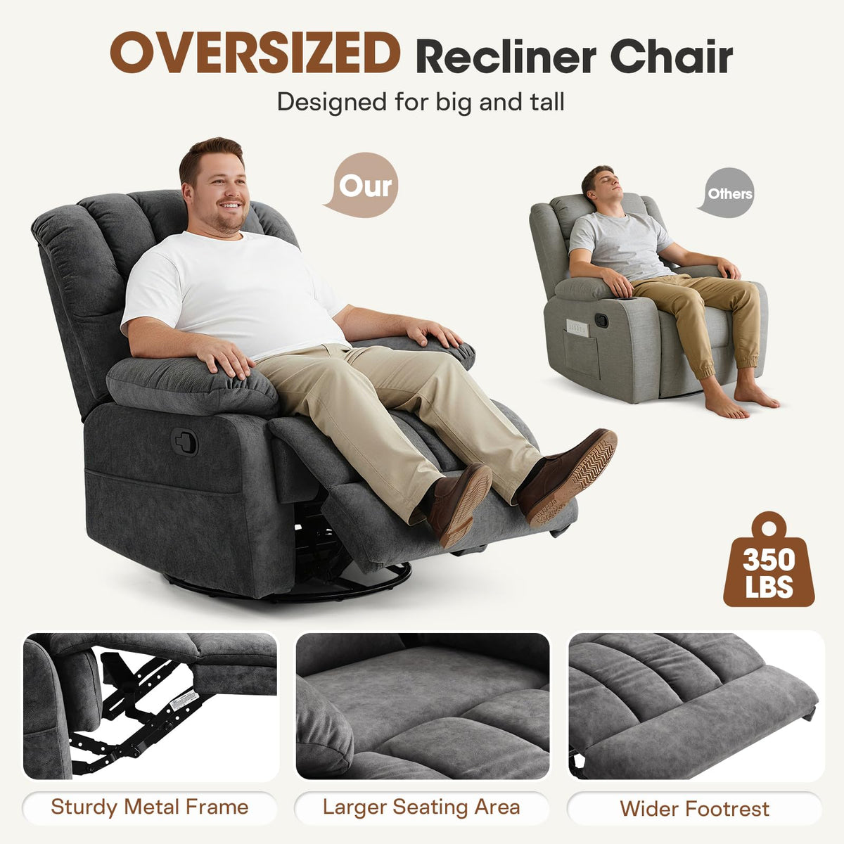 Oversized Manual Swivel Rocker Recliner Chair S7302