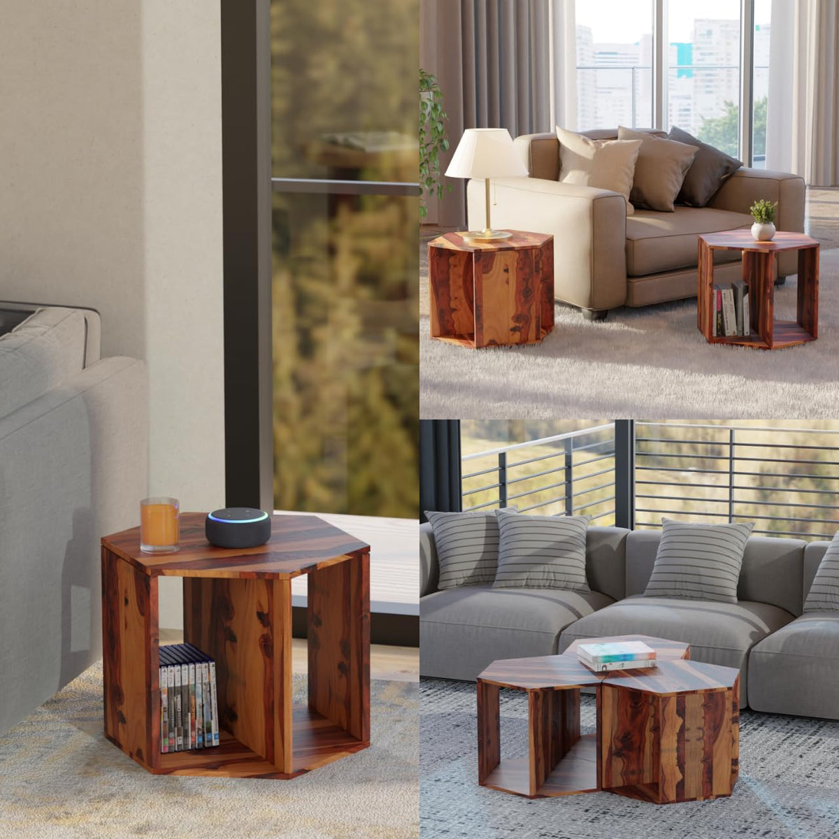 Solid Sheesham Wood Coffee Table Set of 3 H5489