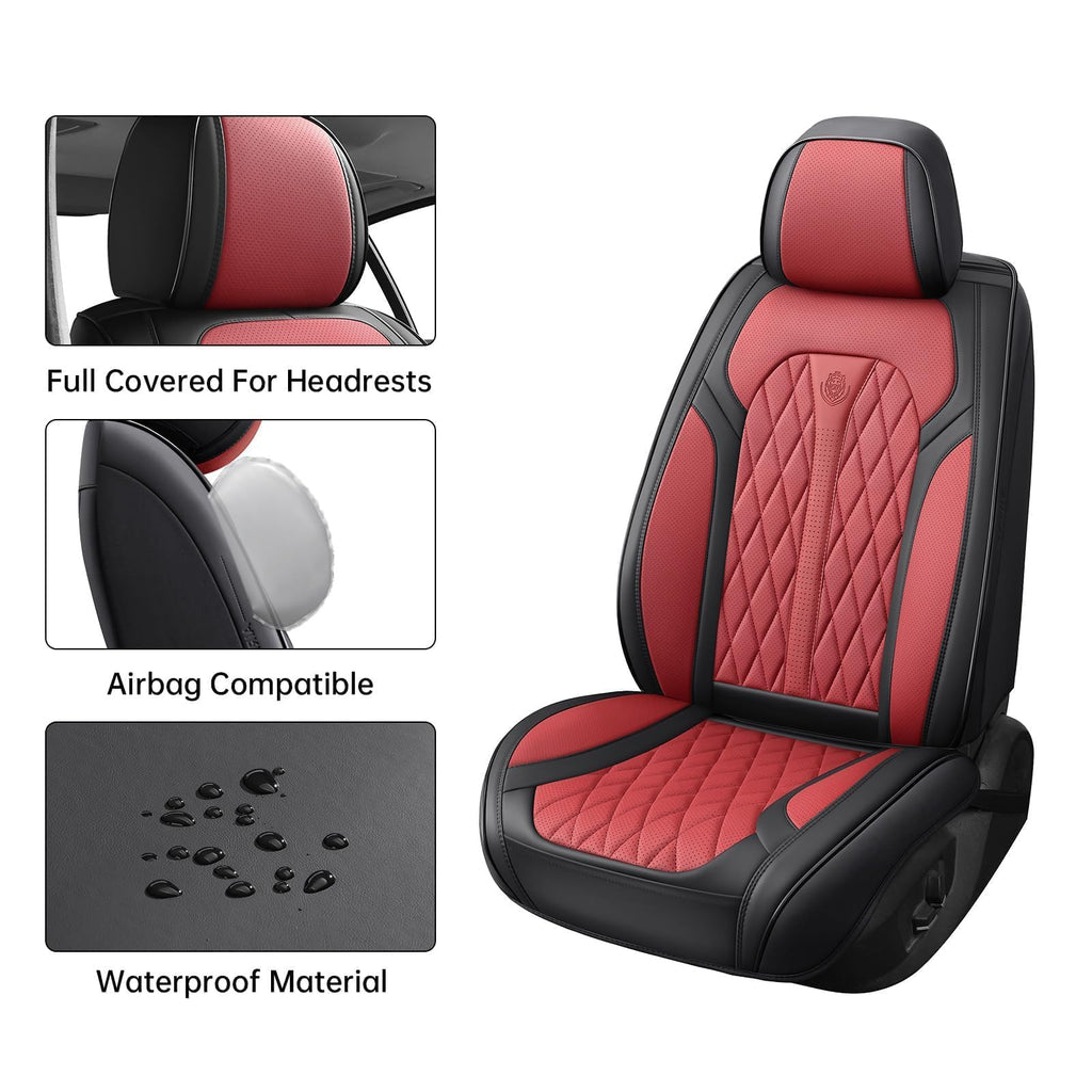 Red Black Leather Car Seat Covers Full Set Z64195