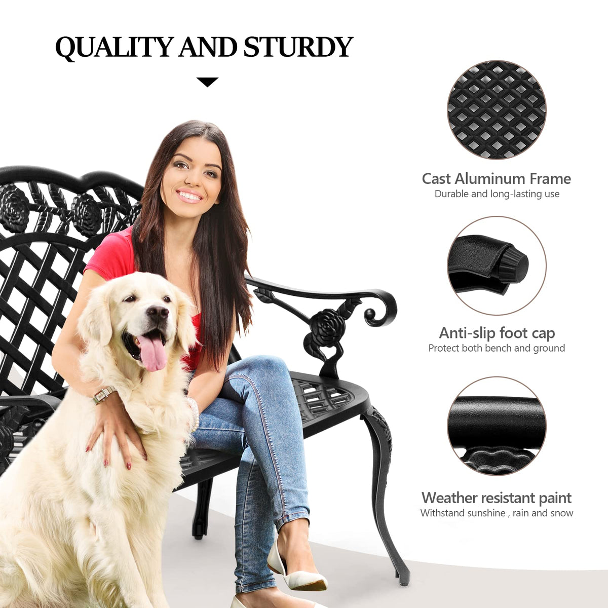 42.5" Black Cast Aluminum Outdoor Bench J73342