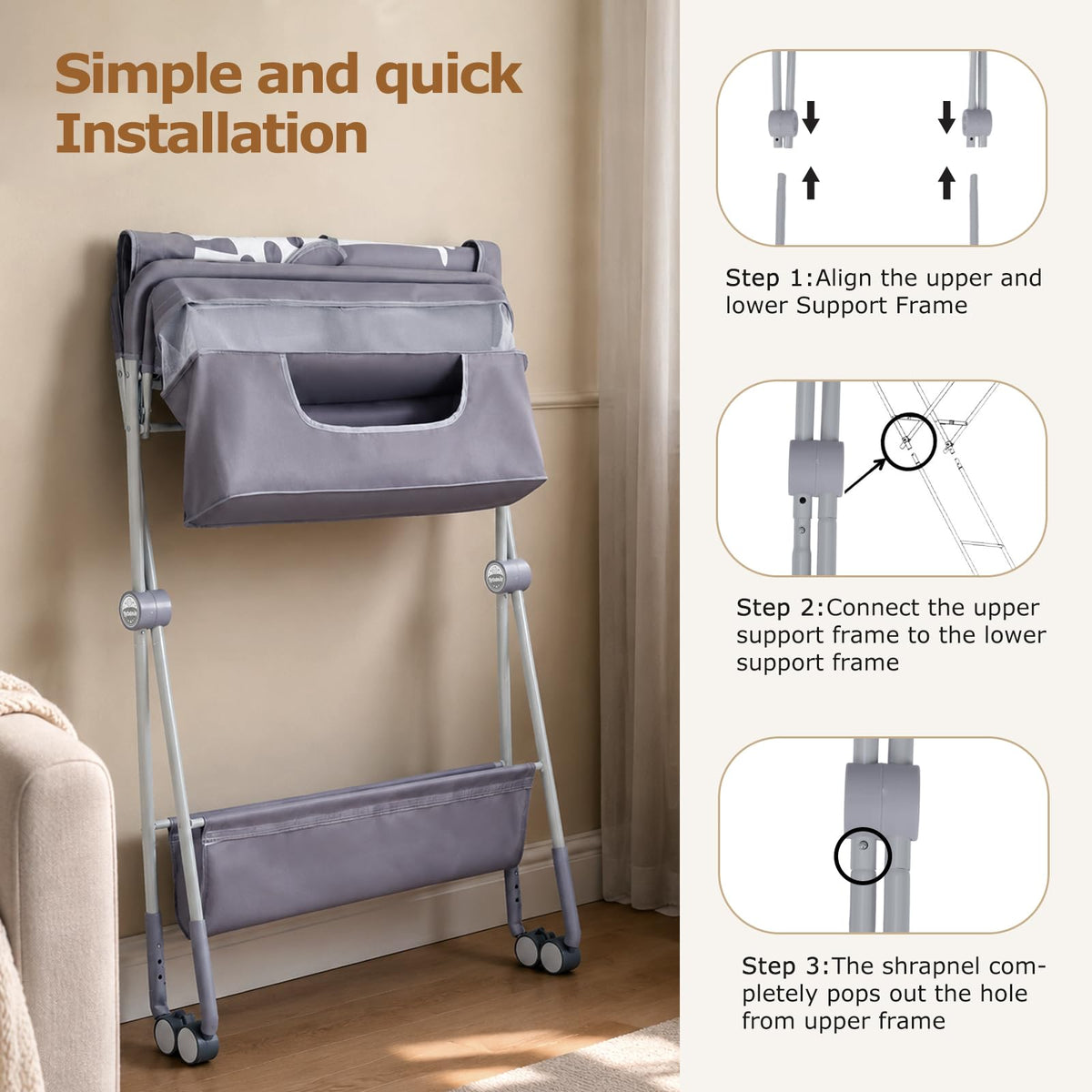 Baby Changing Table with Wheels, Portable Adjustable Folding Diaper Station with Storage Y769151