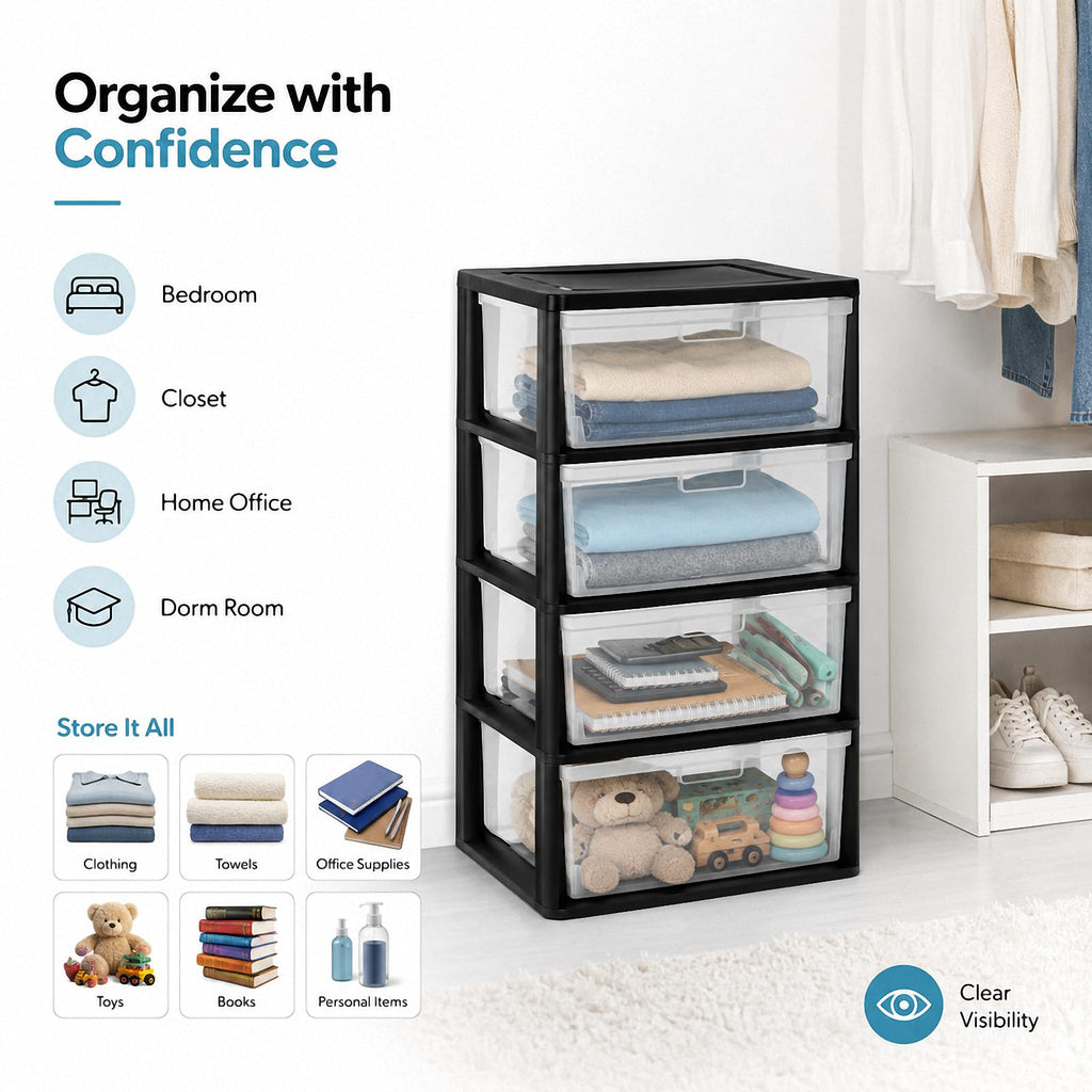 4 Drawer Plastic Storage Tower Organizer I789
