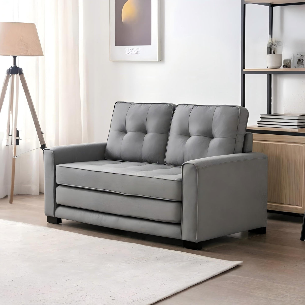 58 Inch Light Gray Upholstered Sleeper Sofa Bed U380