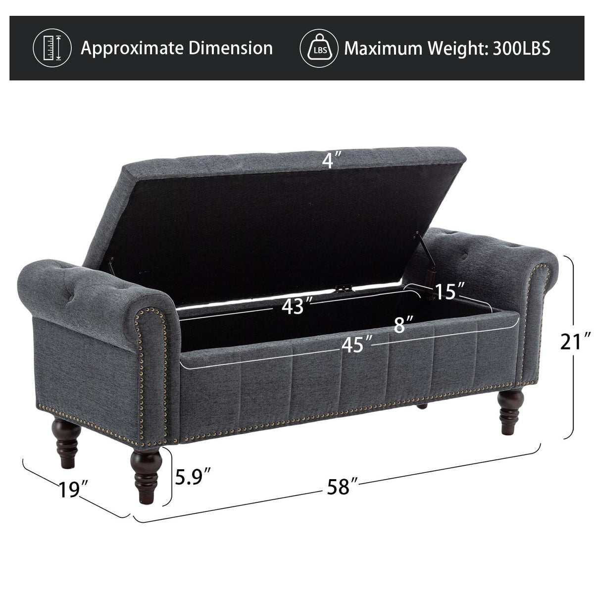 58" Chenille Storage Bench L586953