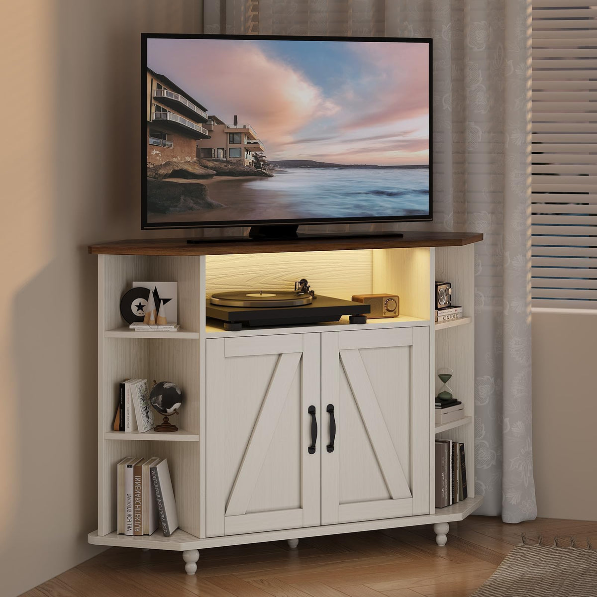 White Corner TV Stand with Storage S58050