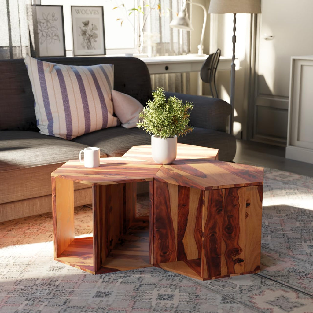 Solid Sheesham Wood Coffee Table Set of 3 H5489