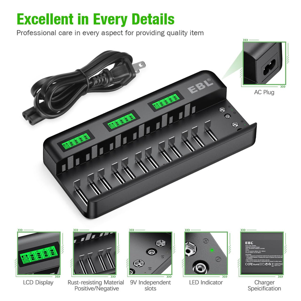 8 Pack 10000mAh Ni-MH D Rechargeable Batteries with Charger Q8452