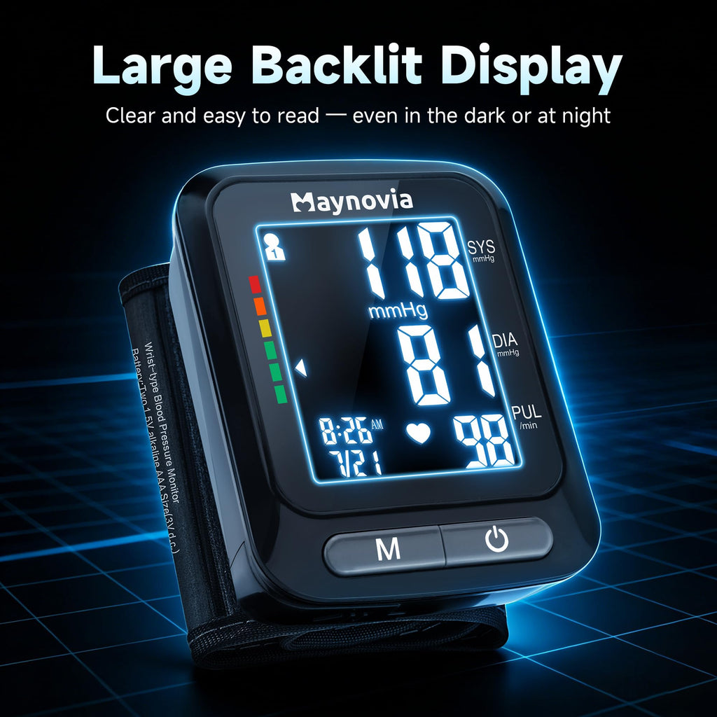 Wrist Blood Pressure Monitor, Backlit LCD, 5.3-8.5 in Cuff, Black Q9883
