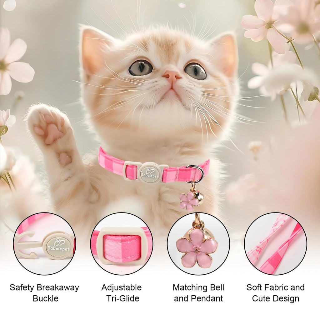 Pink Breakaway Cat Collar with Bell, Bow and Flower Pendant K191174