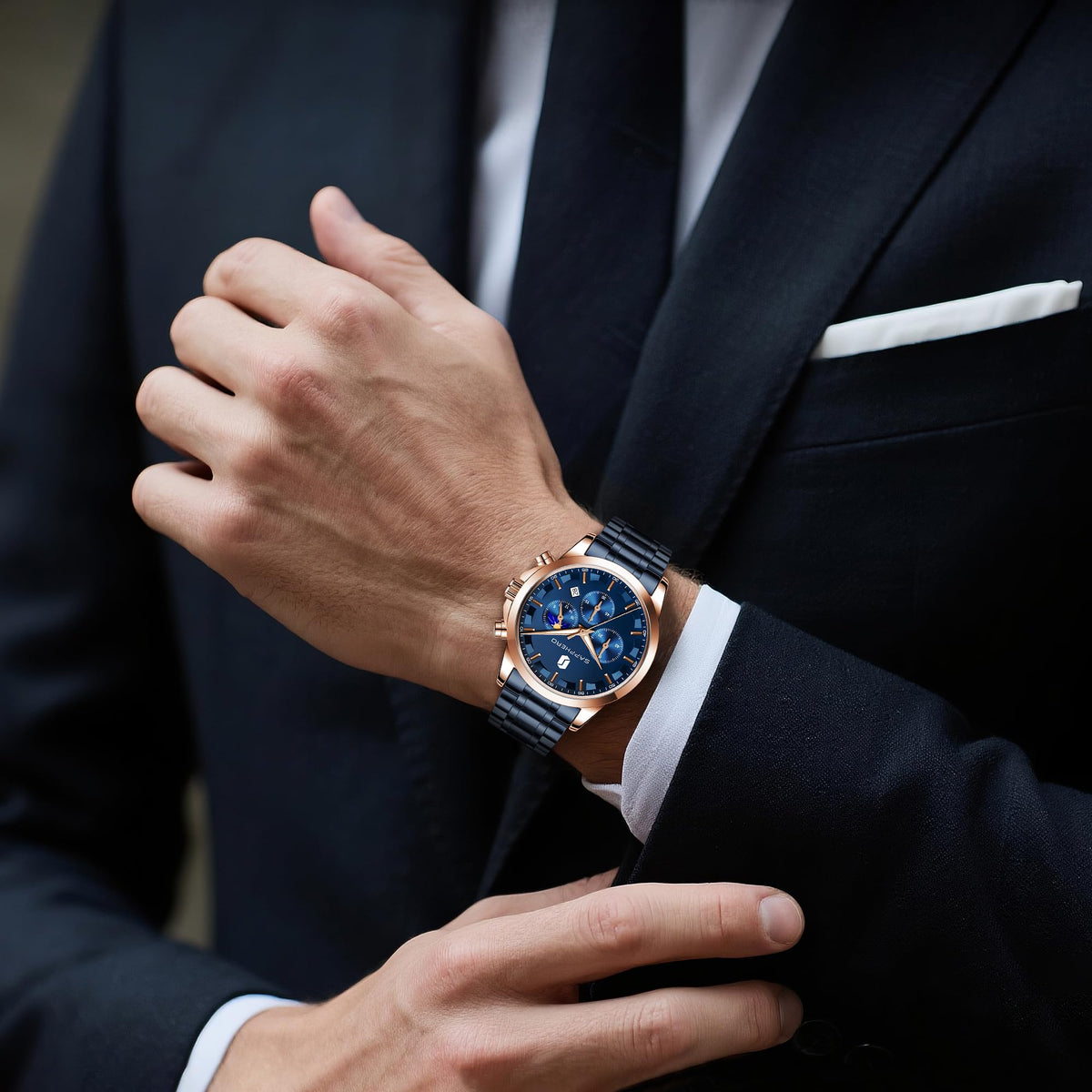 Mens Analog Quartz Chronograph Waterproof Wrist Watch with Calendar I799517
