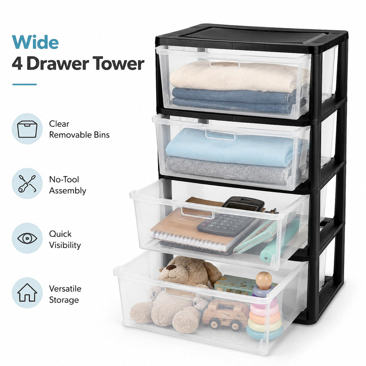 4 Drawer Plastic Storage Tower Organizer I789