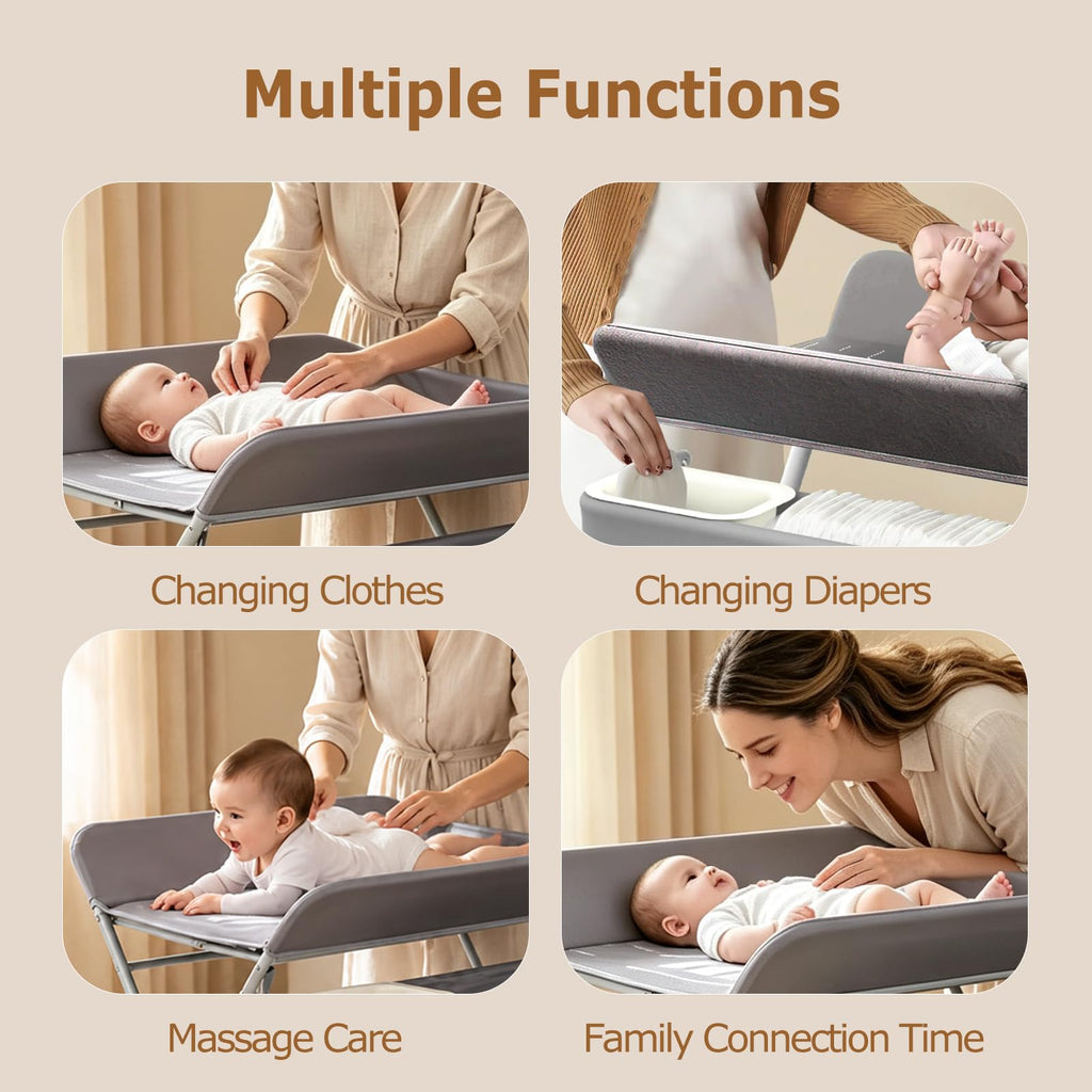 Baby Changing Table with Wheels, Portable Adjustable Folding Diaper Station with Storage Y769151