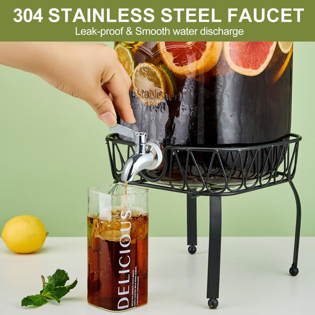 2 Gallon Glass Beverage Dispenser with Stand and Lid M518