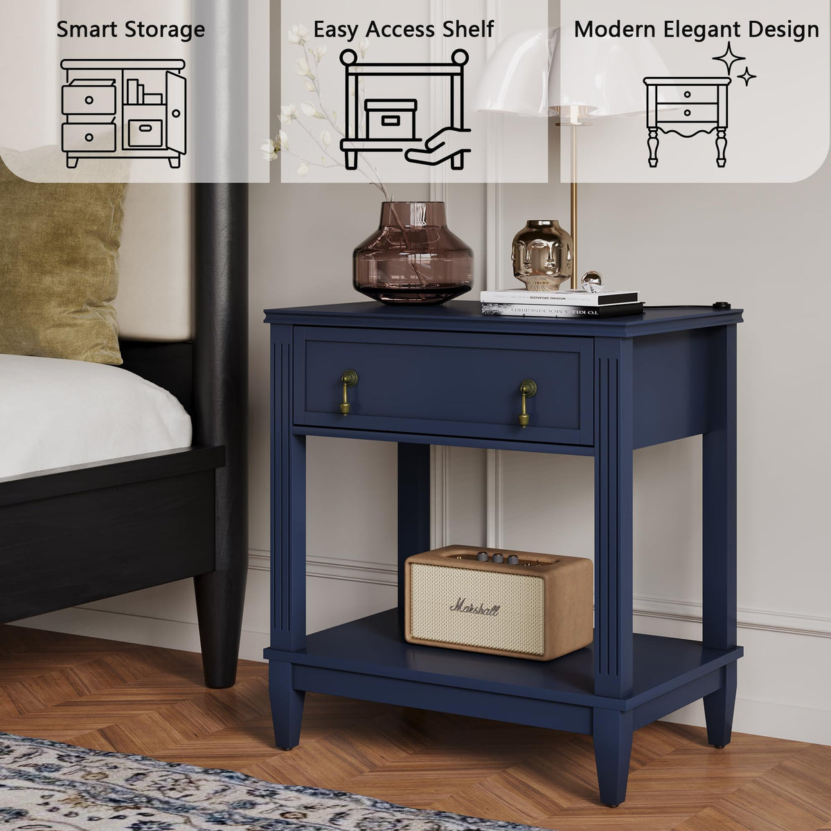 24 Inch Nightstand with Drawer and Open Shelf R4358