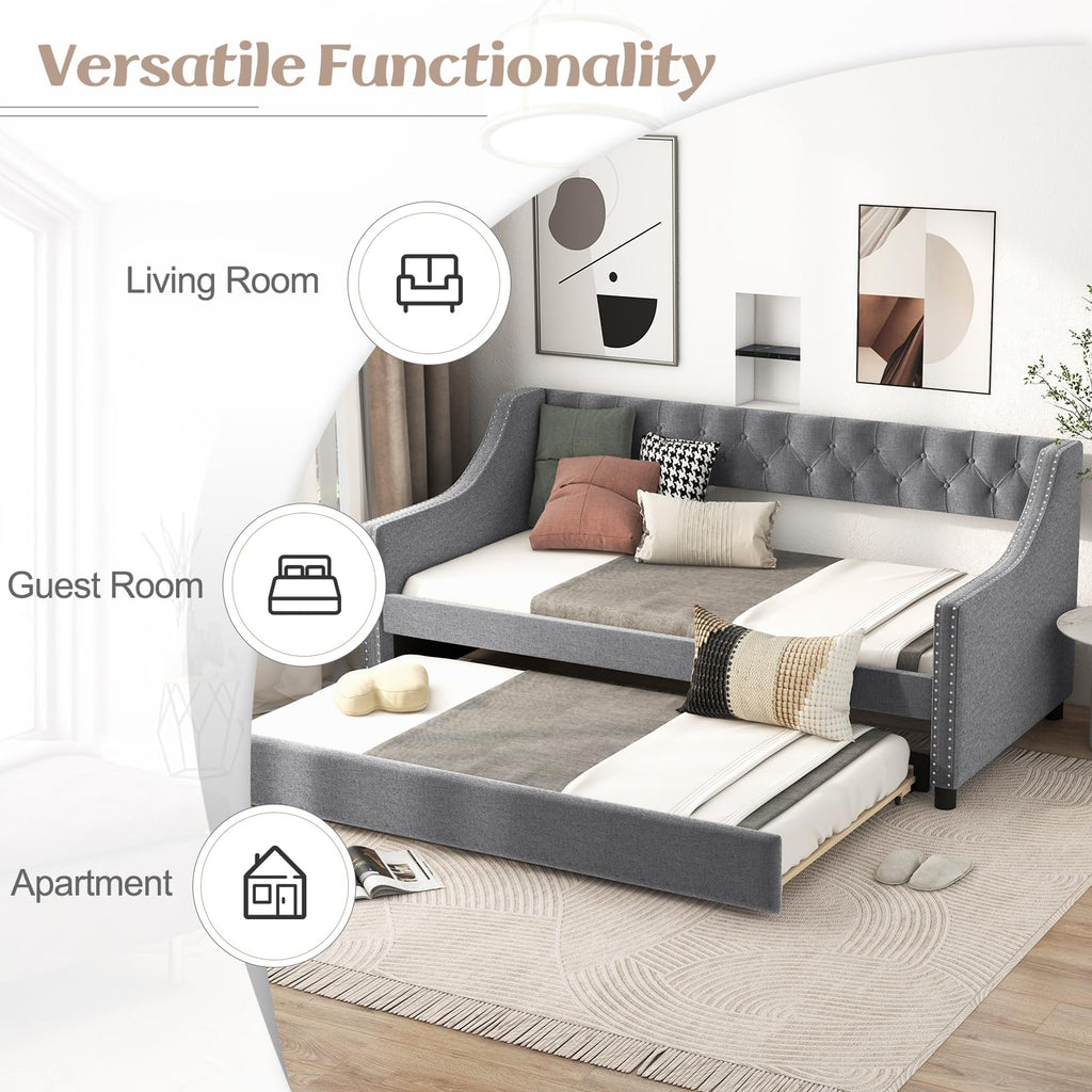 Upholstered Twin Daybed with Trundle Grey X908145