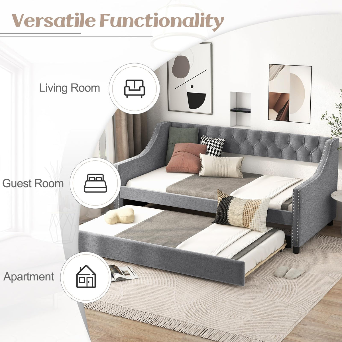 Upholstered Twin Daybed with Trundle Grey X908145