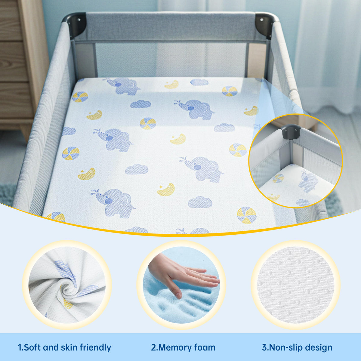Pack and Play Mattress, 38"x26" Dual Sided Memory Foam B6045