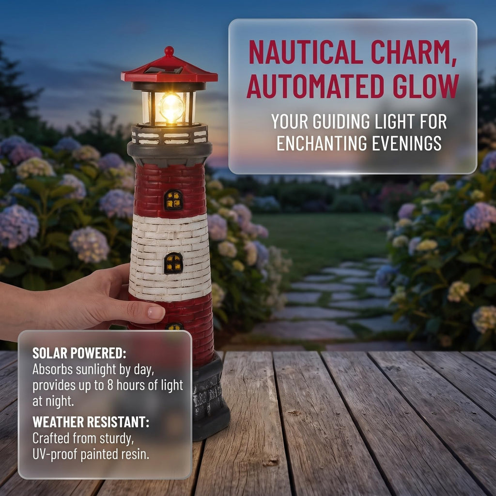 15" Solar Lighthouse Garden Statue E918