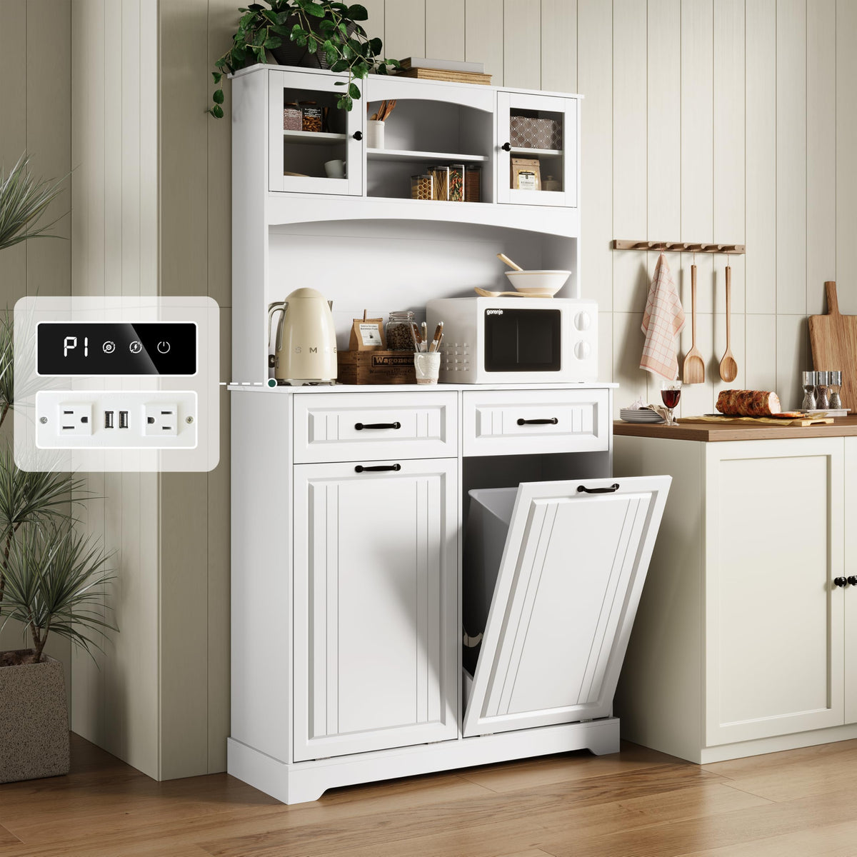 Tilt Out Trash Can Cabinet with Power Outlet B253