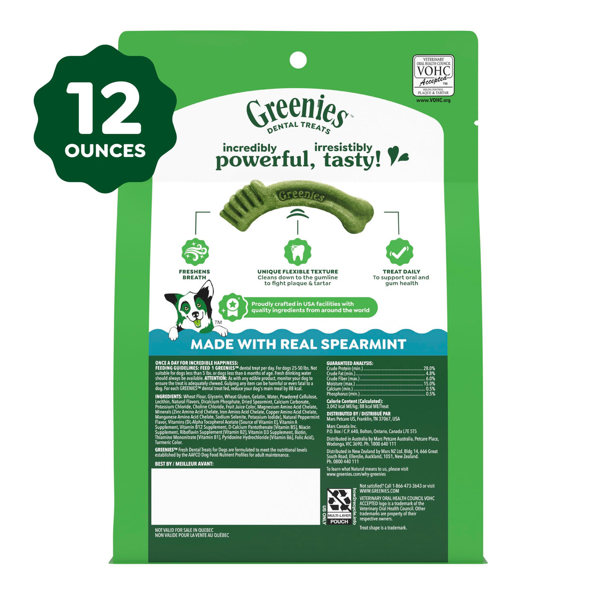 Natural Dental Dog Treats Fresh Mint Flavor 12 Count D43002