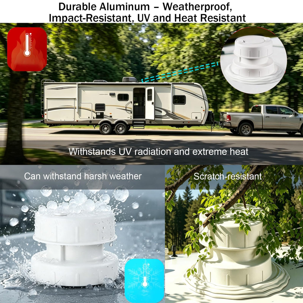 Aluminum RV Plumbing Vent Cap, Camper Roof Sewer Cap White 2 Packs G910