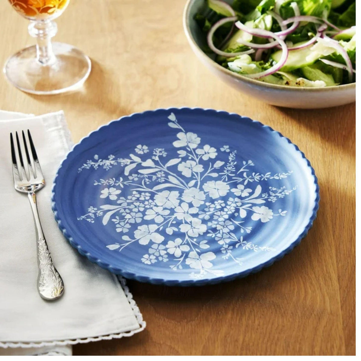 12-Piece Bamboo Melamine Dinnerware Set, Service for 4, Blue Q79992