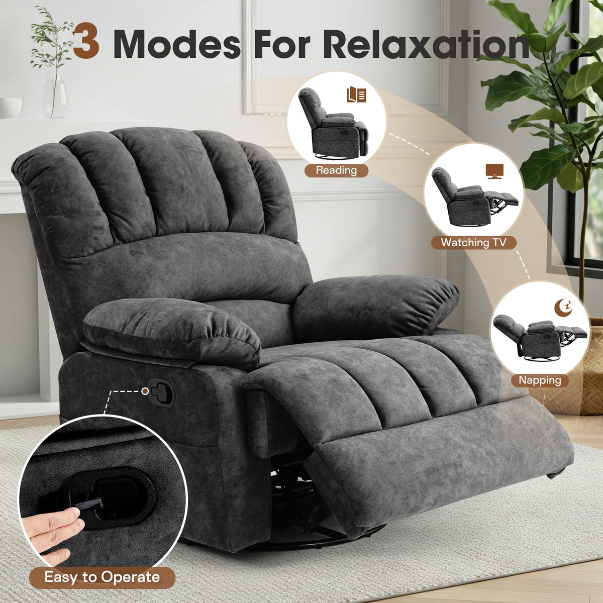 Oversized Manual Swivel Rocker Recliner Chair S7302