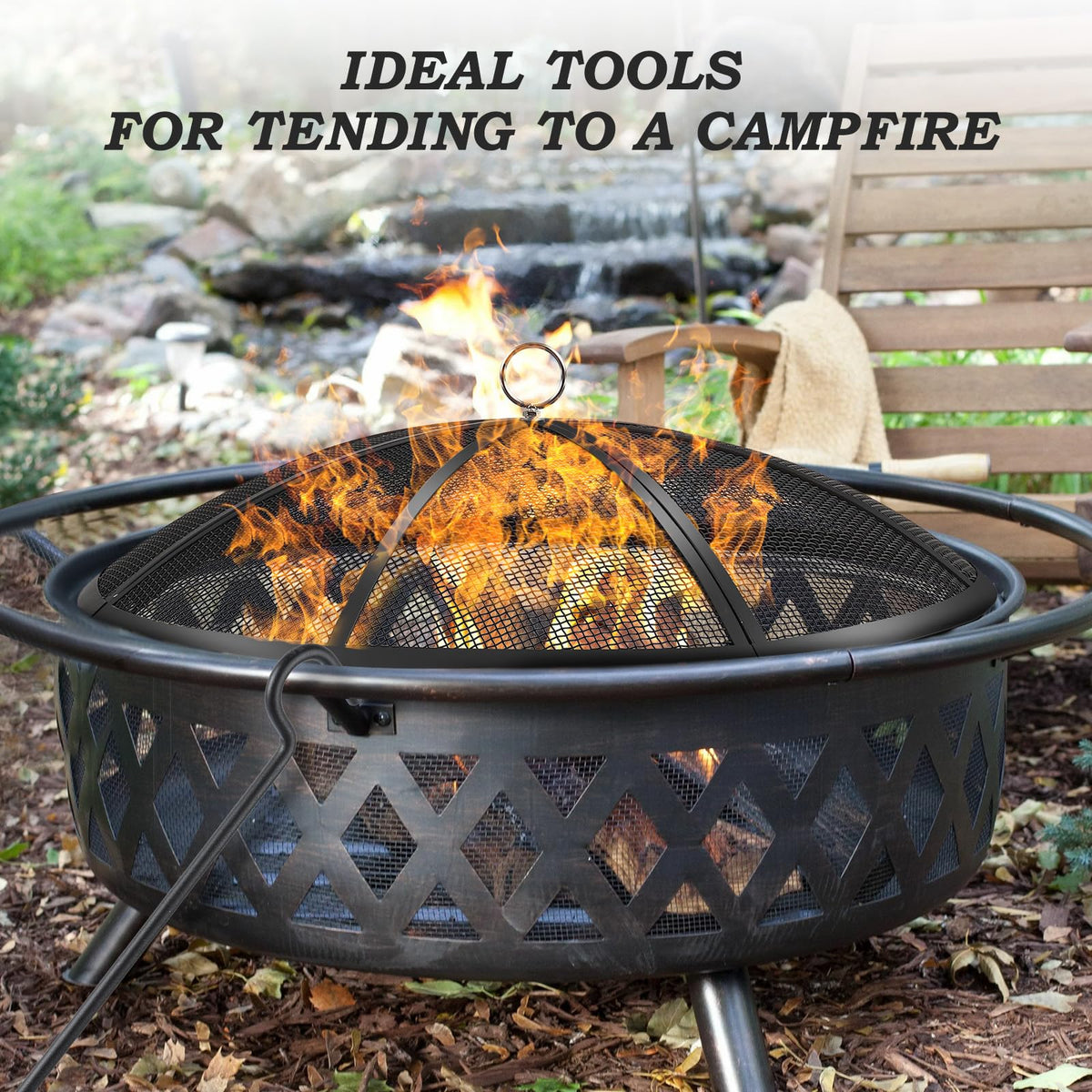 30 Inch Heavy Duty Metal Mesh Fire Pit Spark Screen with Handle & Poker F714