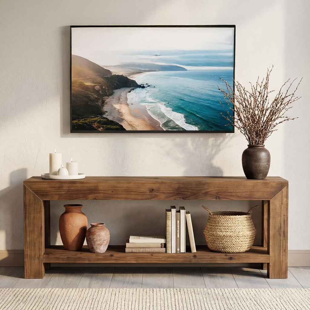 Solid Wood 63" TV Stand with Open Storage Shelves U306157