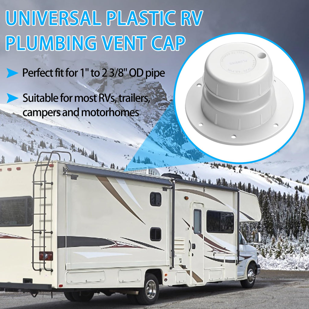 RV Plumbing Vent Cap Fits 1 to 2 3/8 Inch Pipe White 2 Pack C930