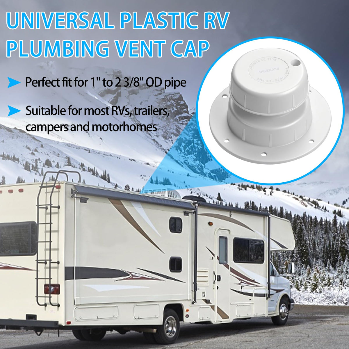RV Plumbing Vent Cap Fits 1 to 2 3/8 Inch Pipe White 2 Pack C930