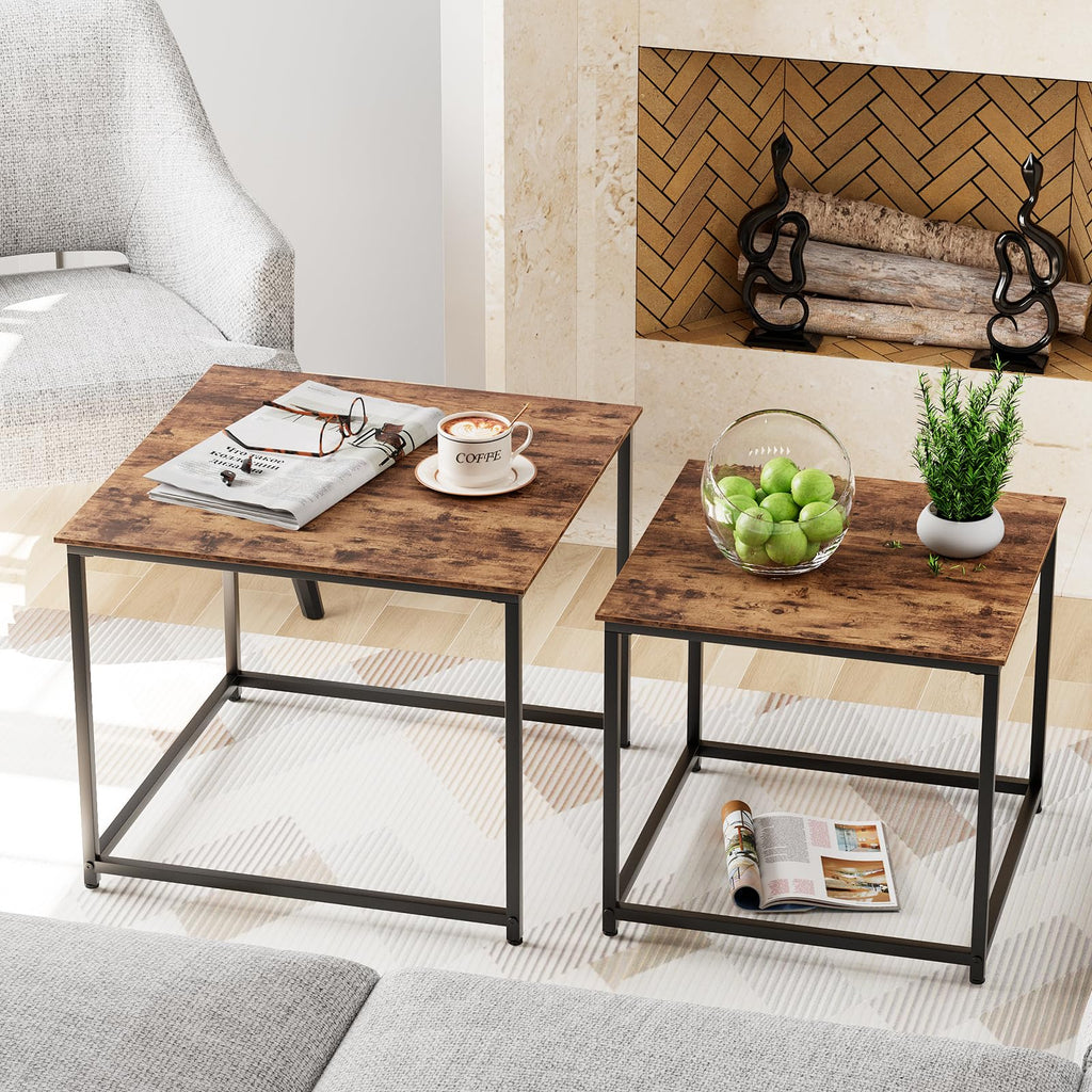 Brown Engineered Wood Nesting Coffee Table Set of 2 Y180