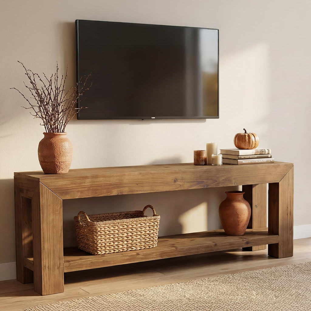 Solid Wood 63" TV Stand with Open Storage Shelves U306157