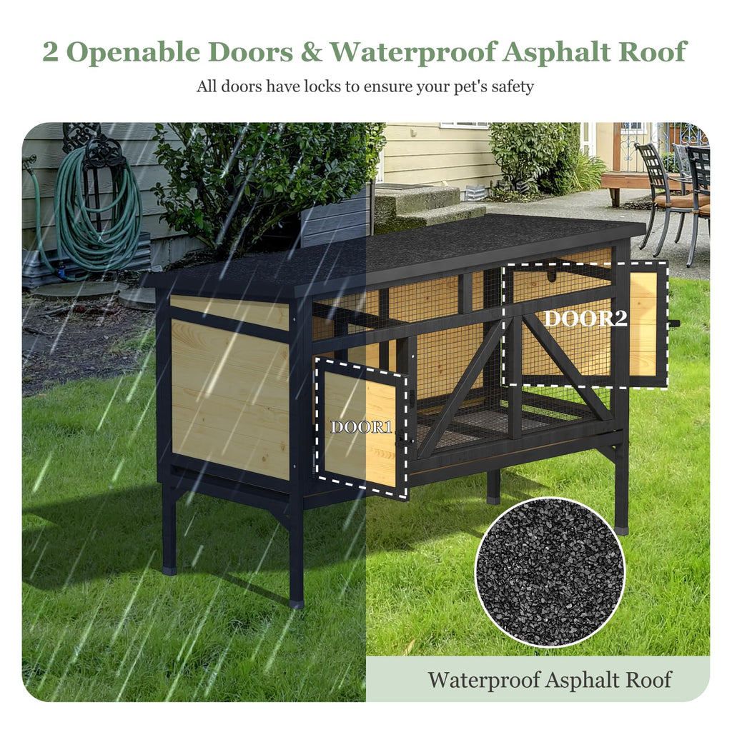 46.7" Wooden Rabbit Hutch with Removable Tray H39190